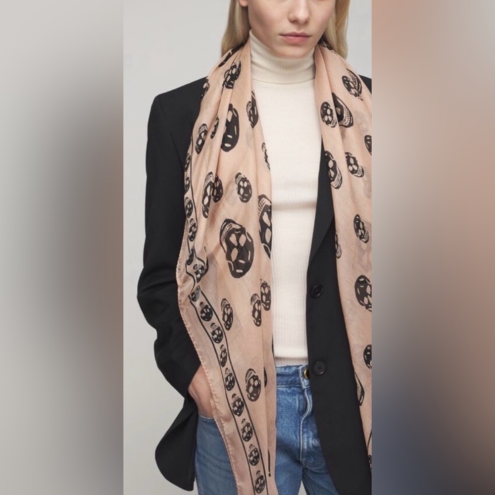 Alexander McQueen Red and White Geometric Silk Scarf
